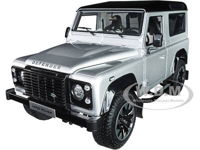 Land Rover Defender 90 Works V8 Silver Metallic with Gloss Black Top 70th Edition 1/18 Diecast Model Car by LCD Models