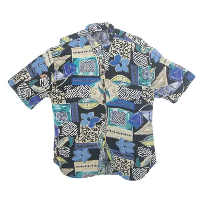 Womens Printed Shirt Black Collared Crazy Pattern L