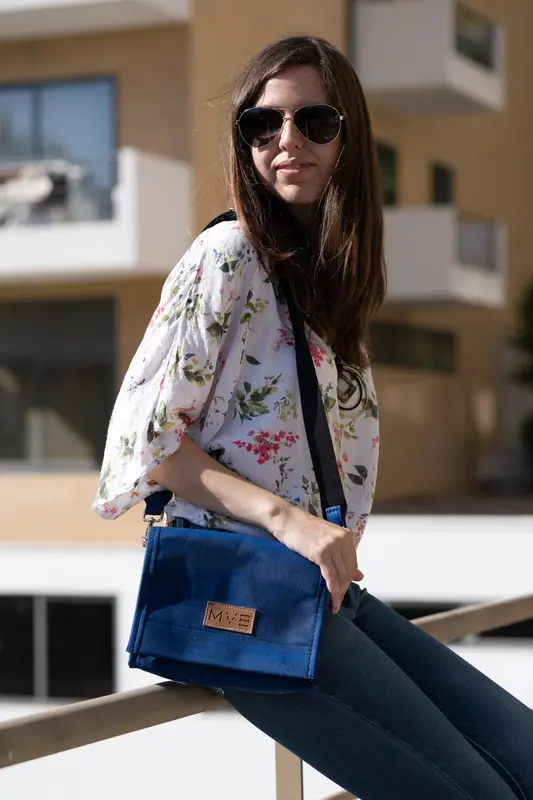Night Vegan Crossbody Bag blue cork | CHOOSE STRAP STYLE: Hard Handle