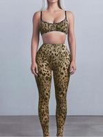 Women's Leopard Print Bra & High Waist Skinny Pants Two-piece Set, Comfy Breathable Two Piece Outfits for Daily Wear, Ladies ...