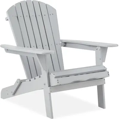 Best Choice Products Folding Adirondack Chair Outdoor, Wooden Accent Lounge Furniture w/ 350lb Capacity