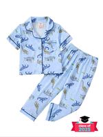 Boy's Cartoon Print Short Sleeve Shirt & Pants Pajama Two-piece Set, Cute Comfy Lapel Neckline Top & Trousers PJ Set, Boys Sl...