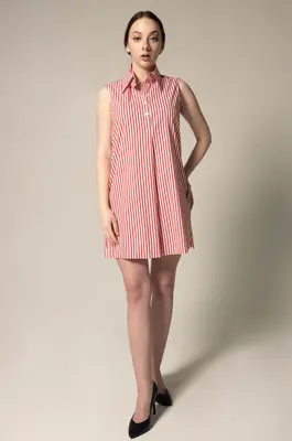 Italian Cotton Red Stripe Sleeveless Dress | Size: S | Color: red-white