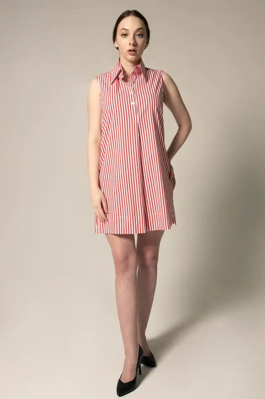Italian Cotton Red Stripe Sleeveless Dress | Size: S | Color: red-white