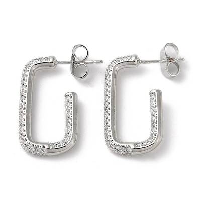 Rectangle Brass Cubic Zirconia Stud Earrings