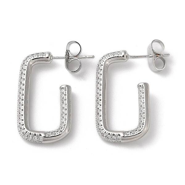 Rectangle Brass Cubic Zirconia Stud Earrings