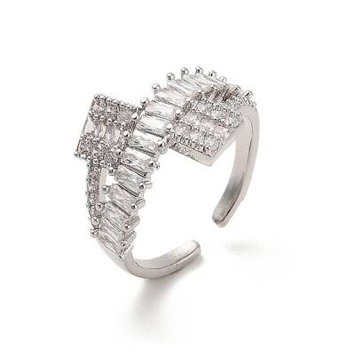 Brass Micro Pave Cubic Zirconia Open Cuff Rings