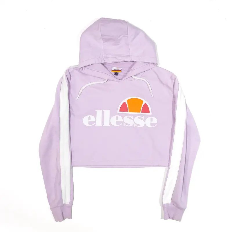 ELLESSE Cropped Sports Purple Pullover Hoodie Womens S
