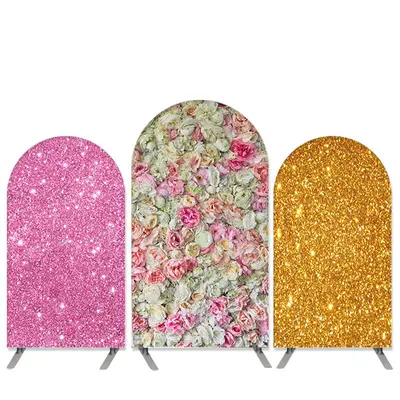 Aperturee White Pink Floral Theme Glitter Wedding Arch Backdrop Kit | Diy Chiara Backdrop Cover | Wedding Arch Backdrop | Chi...