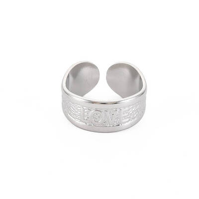 Non-Tarnish 304 Stainless Steel Word Love Open Cuff Ring for Women