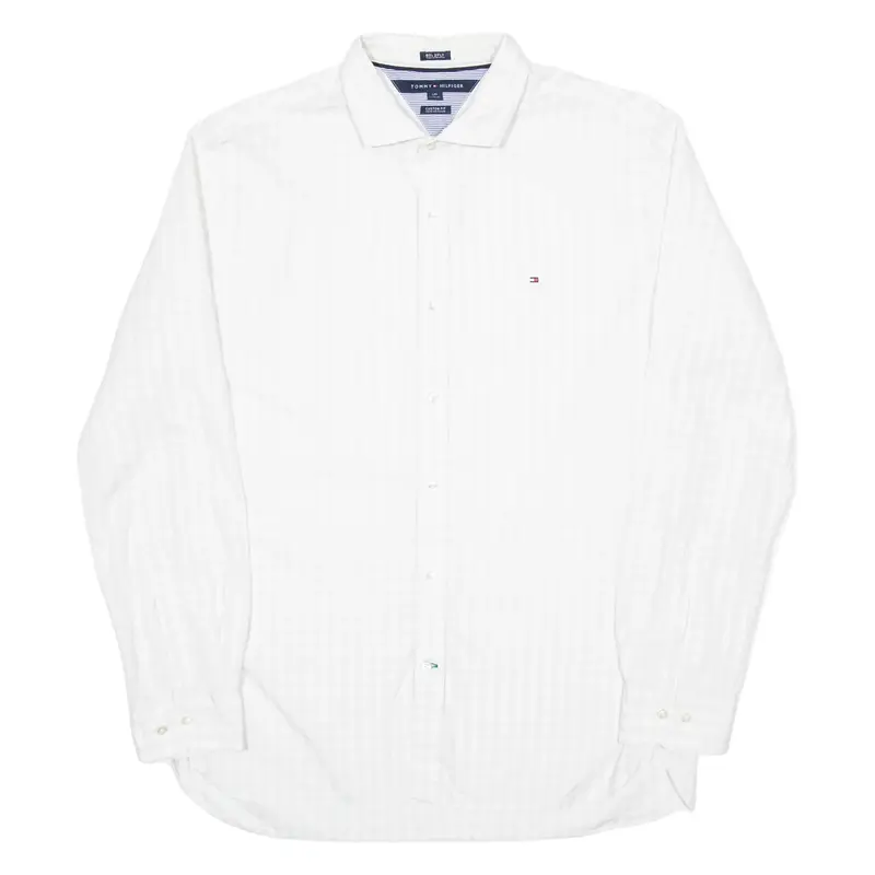 TOMMY HILFIGER Mens Shirt White Gingham Long Sleeve L