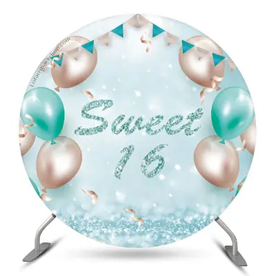 Aperturee Turquoise Balloon Sweet 16 Birthday Round Backdrop | Custom Round Birthday Backdrop | Birthday Backdrop Ideas | Cir...
