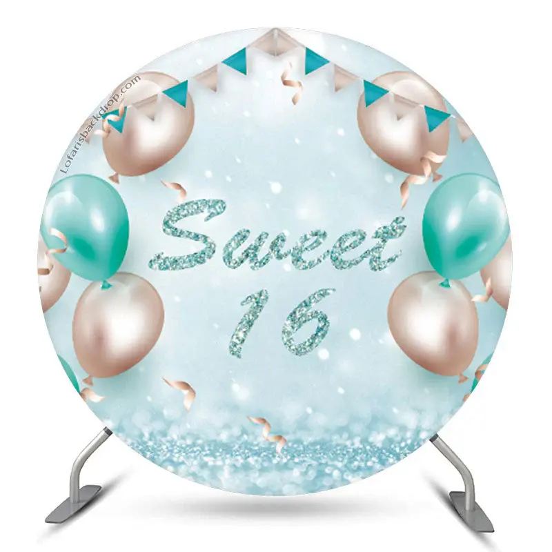 Aperturee Turquoise Balloon Sweet 16 Birthday Round Backdrop | Custom Round Birthday Backdrop | Birthday Backdrop Ideas | Cir...