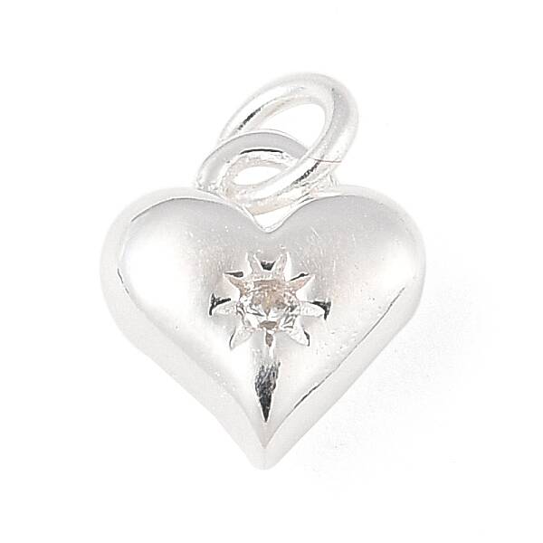 925 Sterling Silver Micro Pave Clear Cubic Zirconia Heart Charms