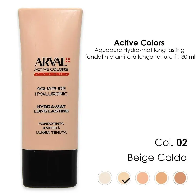 ARVAL AQUAPURE Hyaluronic - Hydra-mat long lasting n. 02 - warm beige long-lasting anti-aging foundation ft 30ml