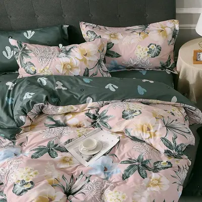 Floral Print Duvet Cover Set, 3 Counts Including 1 Count Duvet Cover & 2 Counts Pillowcase without Filler, Christmas Decor So...