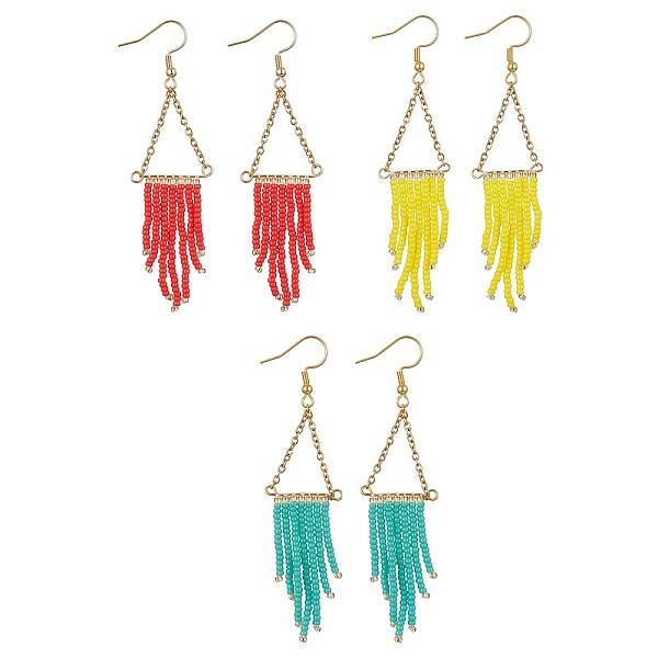 Triangle Tassel Glass Seed Braided Dangle Earrings