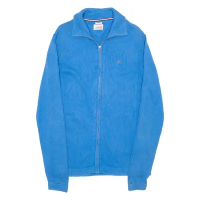 TOMMY HILFIGER Mens Cardigan Blue High Neck Tight Knit L