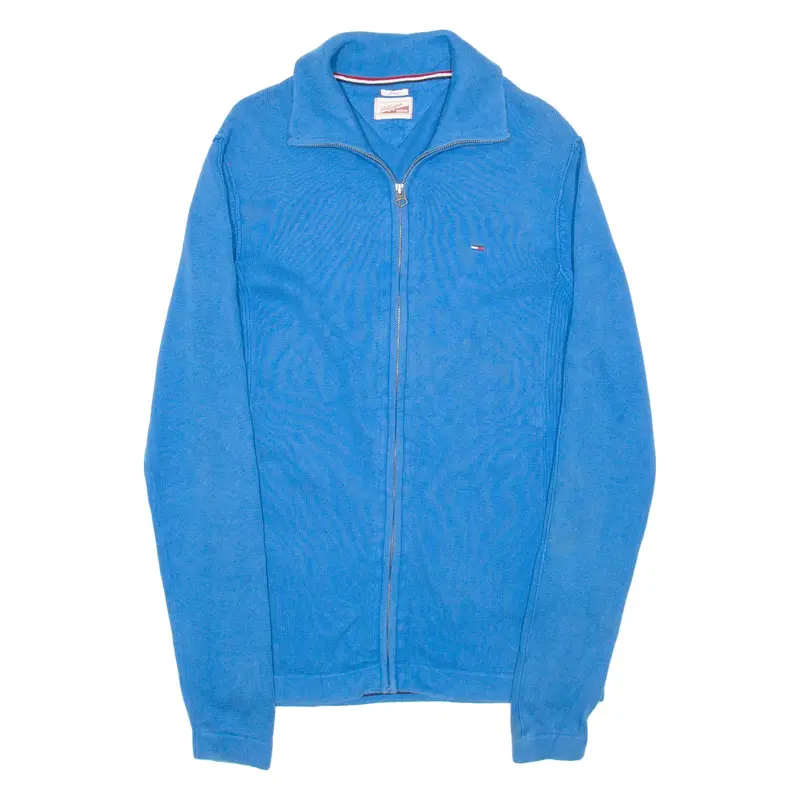 TOMMY HILFIGER Mens Cardigan Blue High Neck Tight Knit L