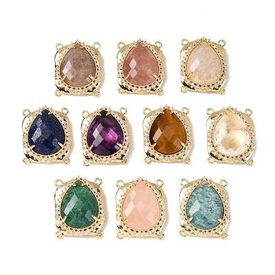 Brass Micro Pave Cubic Zirconia Multi-Strand Links with Natural Gemstone
