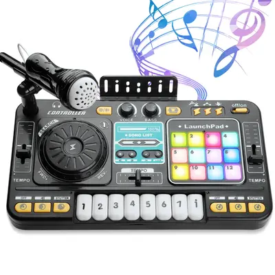 Kids Bluetooth DJ Mixer Toy with Flashing Lights, Scratching Sound Effects, 5 Demo Songs, Electronic Keyboard & DJ Turntable ...