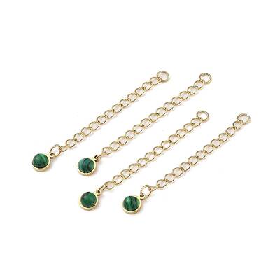 Ion Plating(IP) 316 Surgical Stainless Steel Curb Chain Extender with Malachite Round Charm