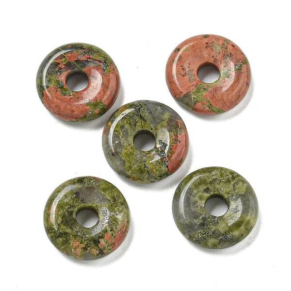 Natural Unakite Donut/Pi Disc Charms