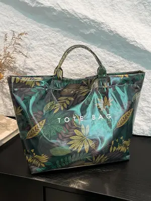 Women's Fashionable Leaf Print Tote Bag, Large Capacity Travel Shoulder Bag, Casual Trendy Versatile High-quality Daily Commu...