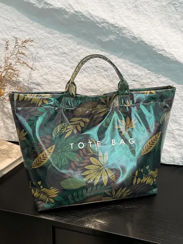 Women's Fashionable Leaf Print Tote Bag, Large Capacity Travel Shoulder Bag, Casual Trendy Versatile High-quality Daily Commu...