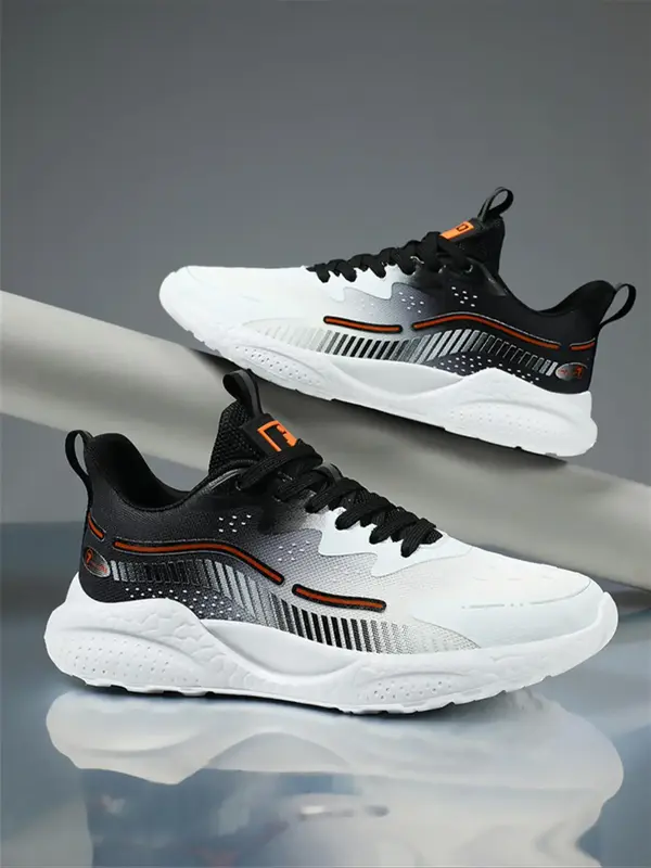 Men's Black Colorblock Low Top Trainer Sneakers, Summer Walking Shoes, Boy Footwear, Athletic Training Sports Shoes, Runner P...