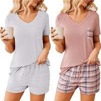 Womens Pajama Sets Short Sleeve Pajamas for Women Sets Soft Lounge Sets Casual V Neck Sleepwear PJS