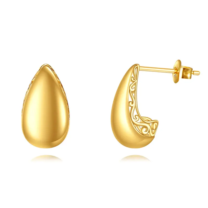 14K Gold Drop Shape Stud Earrings