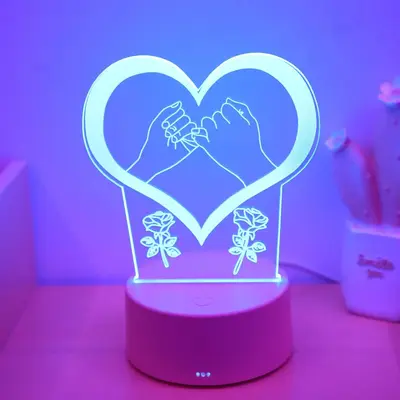 3D Heart & Rose Design Night Light, USB Powered 7 Color Changing LED Night Light, Decorative Desk Lamp For Bedroom Living Roo...