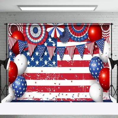 Vintage American Flag Balloons Labor Day Backdrop