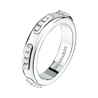 Trussardi Anello In Acciaio Lucido Con Cristalli Concept Tjayy13012 - Circuito: 54 Mm