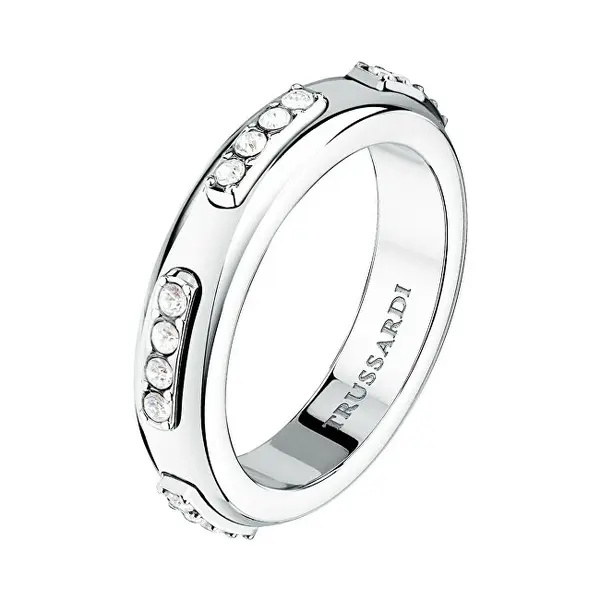 Trussardi Anello In Acciaio Lucido Con Cristalli Concept Tjayy13012 - Circuito: 54 Mm
