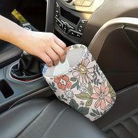 Flower Printed Pattern Car Trash Can, Waterproof Hanging Car Trash Storage Bag, Car Trash Organizer, Universal Car Accessor...