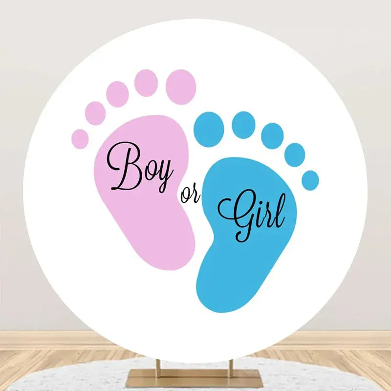 Footprint Boy Or Girl Round Gender Reveal Backdrop - Aperturee