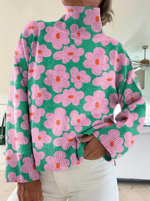 Mirellia | Floral High-Neck Sweater