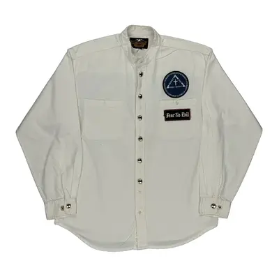 Fear No Evil Harley Davidson Collarless Shirt - XL White Cotton