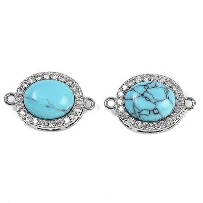 Synthetic Turquoise Oval Connector Charms