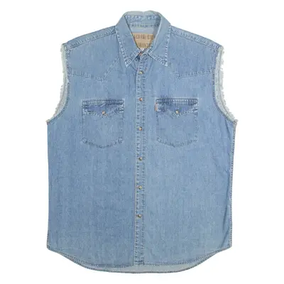 SACRAMENTO JEANSWEAR Mens Denim Shirt Blue 90s Sleeveless XL