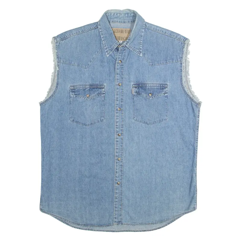 SACRAMENTO JEANSWEAR Mens Denim Shirt Blue 90s Sleeveless XL