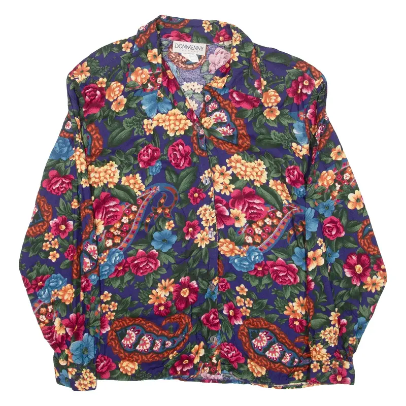DONNKENNY Womens Shirt Blue Floral Long Sleeve S