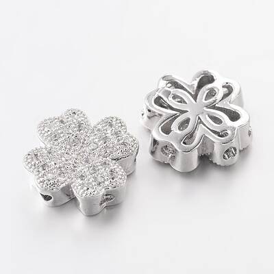 Brass Micro Pave Cubic Zirconia Beads