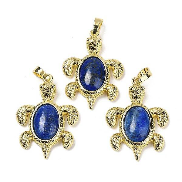 Dyed Natural Lapis Lazuli & Brass Pendants