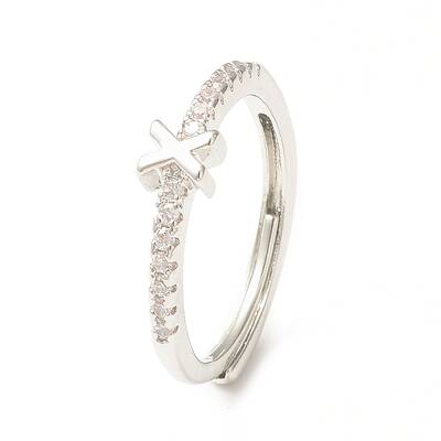 Clear Cubic Zirconia Initial Letter Adjustable Ring