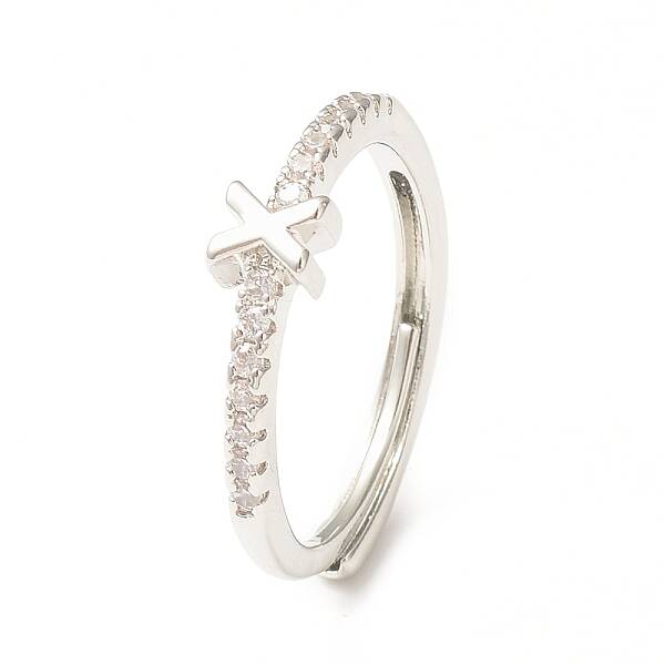 Clear Cubic Zirconia Initial Letter Adjustable Ring