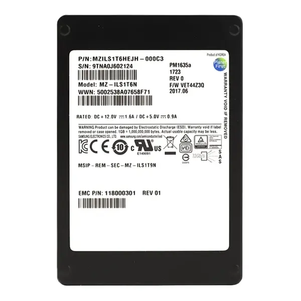MZILS1T6HEJH-000C3 Samsung Enterprise PM1635a Series 1.6TB Multi-Level Cell SAS 12Gb/s 2.5-Inch Solid State Drive