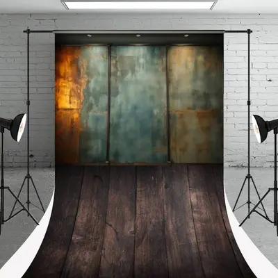 Retro Rusty Metal Texture Wall Dark Wood Sweep Backdrop